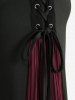 Silver Flocking Mesh Cross Tank Top and Lace Up Patchwork Pleated Flare Pants Plus Size Outfit -  