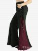 Silver Flocking Mesh Cross Tank Top and Lace Up Patchwork Pleated Flare Pants Plus Size Outfit -  