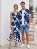 Flower Leaf Branch Print Matching Hawaii Beach Outfit For Couples - Bleu profond 
