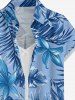 Women's Tropical Leaf Flower Print Hawaii Shirt - Bleu M