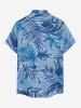 Men's Plus Size Tropical Leaf Flower Print Hawaii Button Pocket Shirt - Bleu L