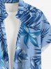 Men's Plus Size Tropical Leaf Flower Print Hawaii Button Pocket Shirt - Bleu L