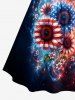 Plus Size Patriotic American Flag Sunflowers Galaxy Glitter 3D Print Ruched Lattice Crisscross Straps Dress -  
