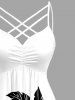 Plus Size Hibiscus Flowers Leaf Print Ruched Lattice Crisscross Straps Hawaii Dress -  
