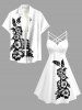 Plus Size Hibiscus Flowers Leaf Print Ruched Lattice Crisscross Straps Hawaii Dress -  