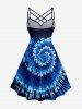 Spiral Tie Dye Print Hawaii Ruched Crisscross Strappy A Line Cami Dress - Bleu S
