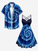 Spiral Tie Dye Print Hawaii Ruched Crisscross Strappy A Line Cami Dress - Bleu S
