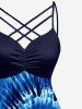 Spiral Tie Dye Print Hawaii Ruched Crisscross Strappy A Line Cami Dress - Bleu S