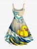 Robe trapèze hawaïenne à imprimé vagues et canards, grande taille - Jaune XS