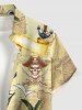 Plus Size Coconut Tree Sailboat Skull Pirate Print Hawaii Cruise Button Pocket Shirt For Men - Jaune clair 4XL