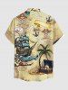 Plus Size Coconut Tree Sailboat Skull Pirate Print Hawaii Cruise Button Pocket Shirt For Men - Jaune clair 6XL