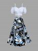 Plus Size Tropical Leaf Flower Dragonfly Print Hawaii Split A Line Skirt -  