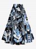 Plus Size Tropical Leaf Flower Dragonfly Print Hawaii Split A Line Skirt -  