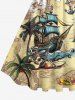 Plus Size Coconut Tree Sailboat Skull Pirate Print Hawaii Cruise Vintage Swing A Line Dress - Jaune clair L