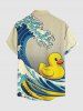 Chemise à poches boutonnées grande taille pour homme, imprimé canards et vagues, style hawaïen - Jaune S