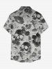 Chemise hawaïenne grande taille pour homme, à imprimé crâne, fleurs et feuilles, boutons et poche, style radiographique. - Gris Clair 2XL