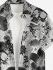 Chemise hawaïenne grande taille pour homme, à imprimé crâne, fleurs et feuilles, boutons et poche, style radiographique. - Gris Clair 2XL