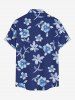 Flowers Leaf Print Buttons Pocket Hawaii Shirt For Men - Bleu profond L