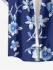 Flowers Leaf Print Buttons Pocket Hawaii Shirt For Men - Bleu profond L