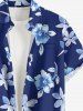 Flowers Leaf Print Buttons Pocket Hawaii Shirt For Men - Bleu profond L