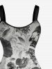 Plus Size X-ray Skull Flowers Leaf Print Hawaii Tank Dress - Gris Clair L