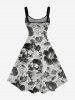 Plus Size X-ray Skull Flowers Leaf Print Hawaii Tank Dress - Gris Clair L