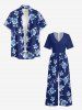 Flowers Leaf Print V Neck Hawaii Wide Leg Jumpsuit - Bleu profond S