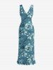 Robe hawaïenne à imprimé floral tropical et feuilles, à volants et fente cache-cœur - Paon Bleu XXXL