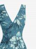 Robe hawaïenne à imprimé floral tropical et feuilles, à volants et fente cache-cœur - Paon Bleu XXXL