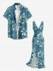 Robe hawaïenne à imprimé floral tropical et feuilles, à volants et fente cache-cœur - Paon Bleu XXXL