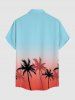 Ombre Coconut Tree Print Buttons Pocket Hawaii Shirt For Men - Bleu Ciel 4XL