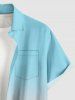 Ombre Coconut Tree Print Buttons Pocket Hawaii Shirt For Men - Bleu Ciel 4XL