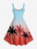 Ombre Coconut Tree Print Hawaii Tank Dress - Bleu Ciel 1X