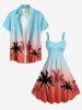 Ombre Coconut Tree Print Hawaii Tank Dress - Bleu Ciel 1X