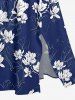 Flowers Leaf Print Split Hawaii Midi Dress -  