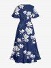 Flowers Leaf Print Split Hawaii Midi Dress -  
