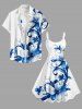 Plus Size Flowers Leaf Print Hawaii Tank Dress -  