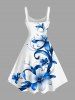 Plus Size Flowers Leaf Print Hawaii Tank Dress -  