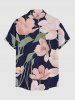 Flowers Leaf Print Buttons Pocket Hawaii Shirt For Men -  