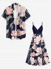 Plus Size Flowers Leaf Print Surplice Hawaii Midi Dress - Rose  XS