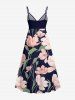 Plus Size Flowers Leaf Print Surplice Hawaii Midi Dress - Rose  XS