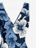 Hibiscus Flowers Print Hawaii Ruffles Split Surplice Dress - Bleu profond XS