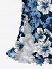 Hibiscus Flowers Print Hawaii Ruffles Split Surplice Dress - Bleu profond M