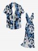 Hibiscus Flowers Print Hawaii Ruffles Split Surplice Dress - Bleu profond S