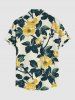 Chemise hawaïenne grande taille à imprimé floral et feuilles, boutons et poche pour homme - Jaune clair S