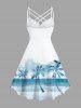 Plus Size Coconut Tree Ombre Cloud Print Ruched Lattice Crisscross Straps Hawaii Dress -  