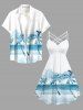 Plus Size Coconut Tree Ombre Cloud Print Ruched Lattice Crisscross Straps Hawaii Dress -  