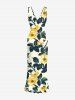 Robe hawaïenne à imprimé fleurs et feuilles, volants, fente et décolleté cache-cœur - Jaune clair XS