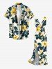 Robe hawaïenne à imprimé fleurs et feuilles, volants, fente et décolleté cache-cœur - Jaune clair XS