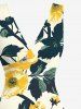 Robe hawaïenne à imprimé fleurs et feuilles, volants, fente et décolleté cache-cœur - Jaune clair XS